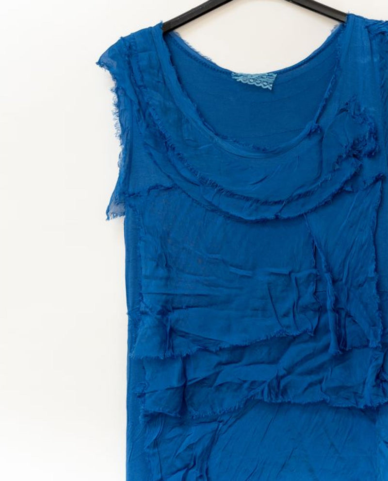 MADE IN ITALY 2031 LAYERED RUFFLE LONG DRESS ROYAL BLUE