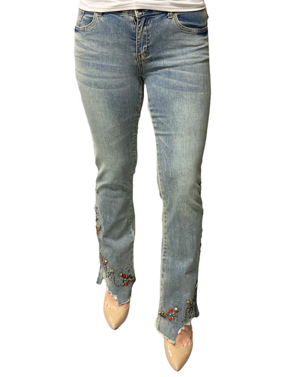 AZI Z12130 Beaded Embellished Jeans Light Denim