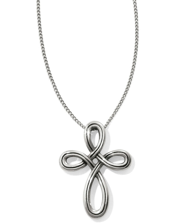 Silver Brighton JL8490 Interlok Petite Cross Necklace in an endless loop design 