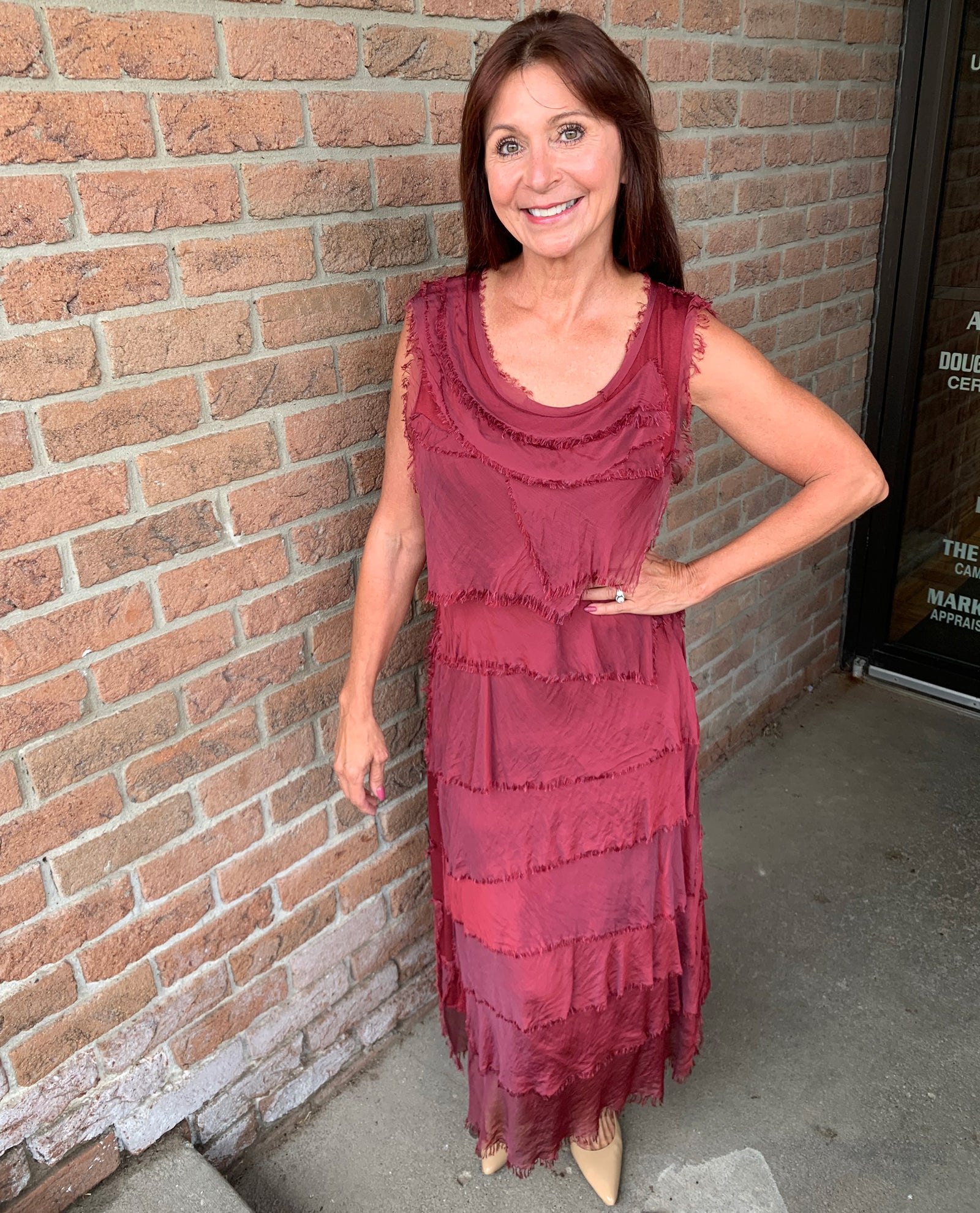 MADE IN ITALY 2031 LAYERED RUFFLE LONG DRESS