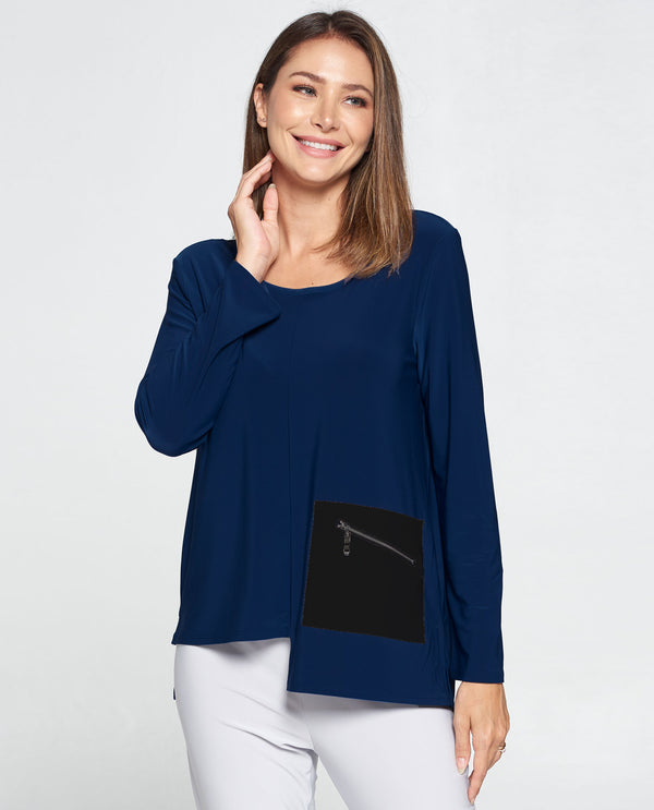 By JJ IT-194 Top With Zipper Pocket Navy