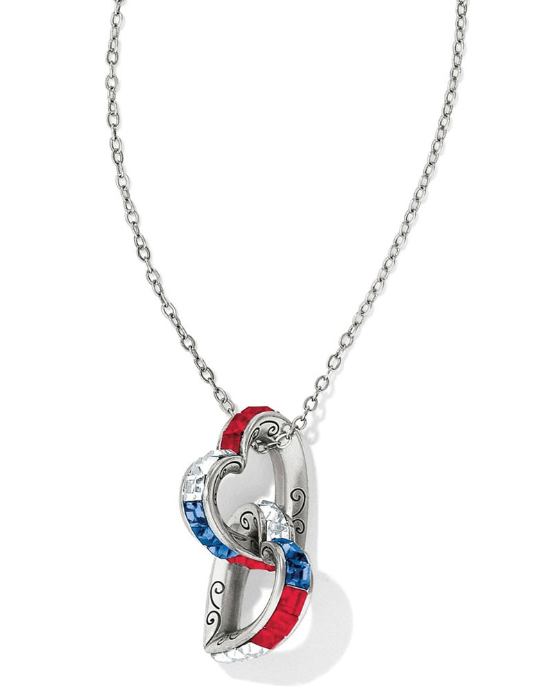 Tri Brighton JL7113 Spectrum Hearts Long Necklace with Red white and blue Swarovski hearts