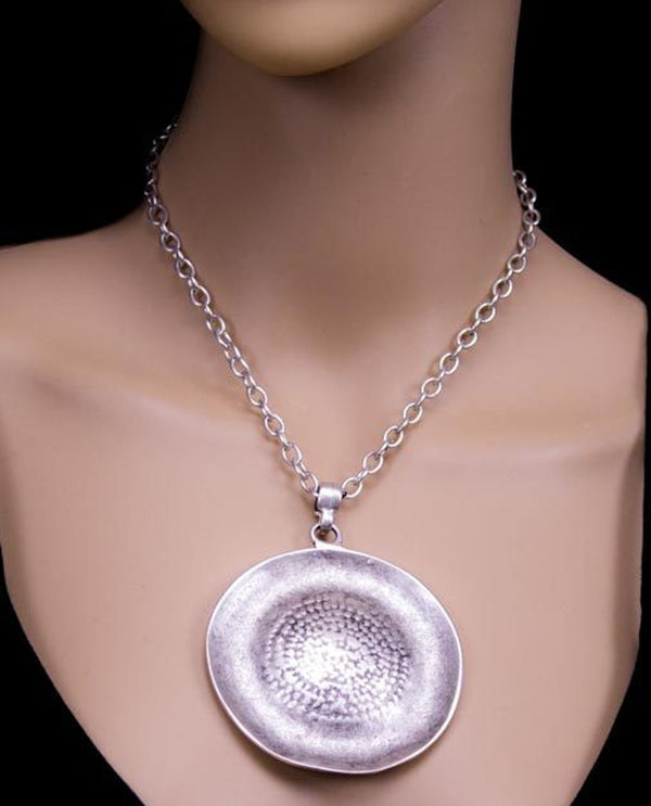 Silver Plated Disc Pendant Necklace 2015