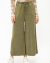 Mystree 19556Q Mineral Washed Wide Leg Pant Olive