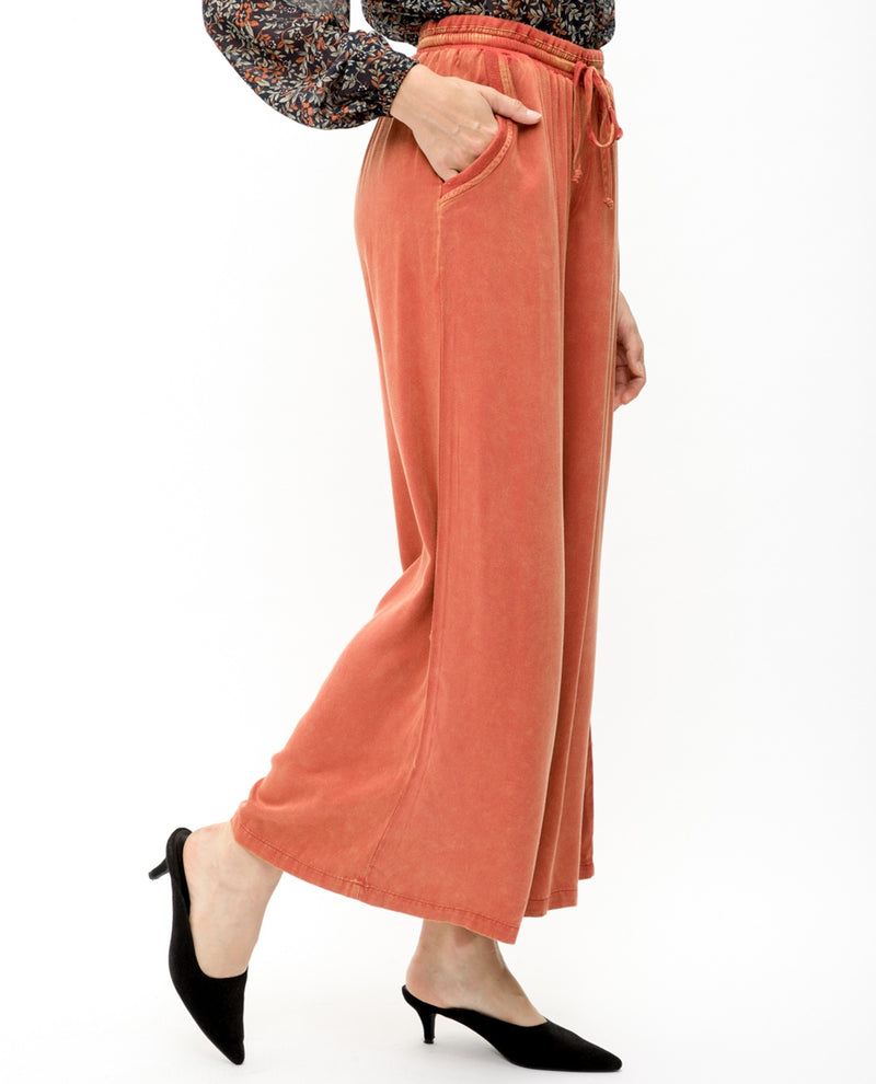 Mystree 19556Q Mineral Washed Wide Leg Pant Rust