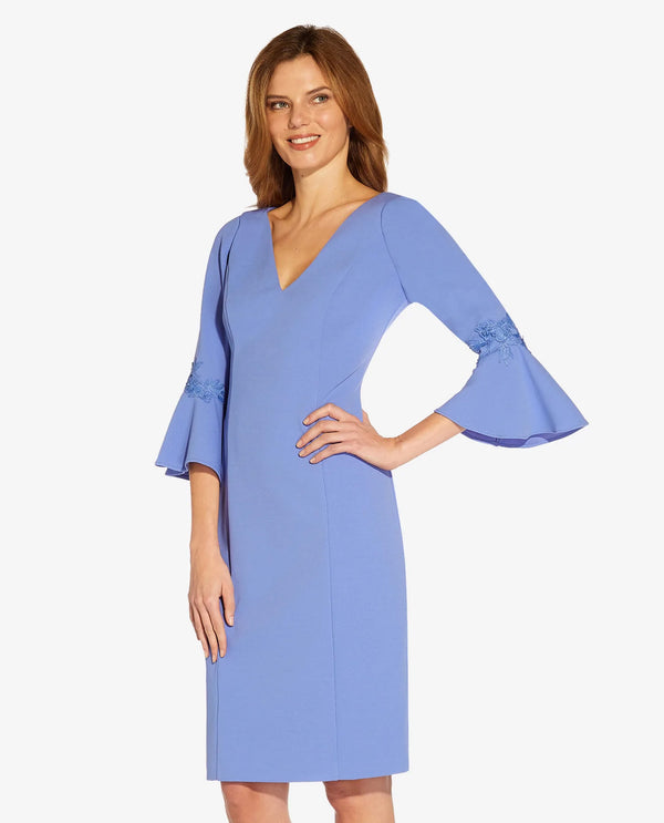 Adrianna Papell AP1E104716 Women's V Neck Bell Sleeve Periwinkle