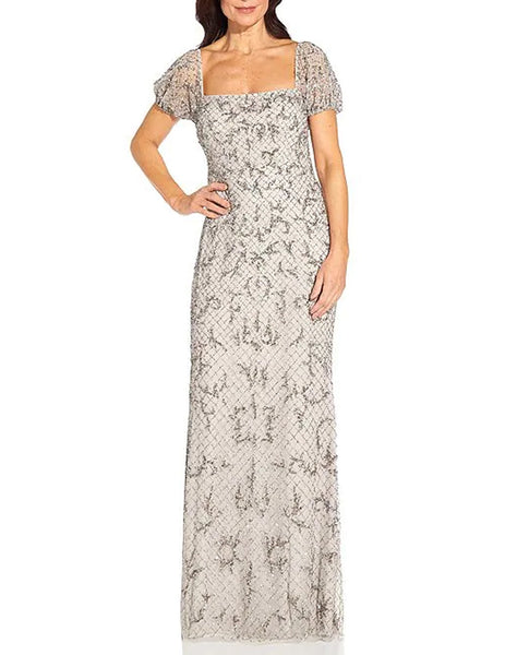 aidan mattox long beaded dress Aidan Mattox MD1E207720 - Long Mesh Sheath Dress main image 1