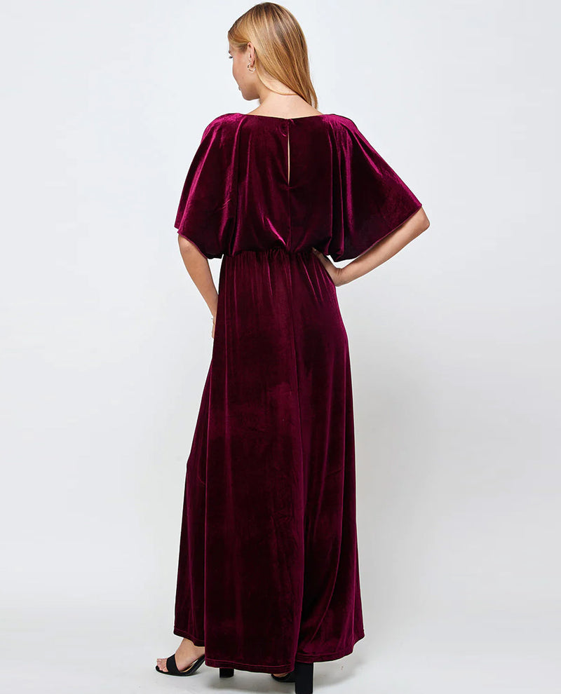 Velvet Maxi Dress D5340 Burgundy