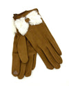 Faux Fur Bow Trim Glove GV066-4 Beige