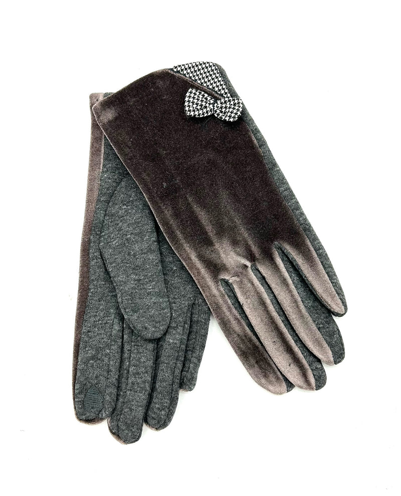 Houndstooth Bow Glove GV053-4 Brown