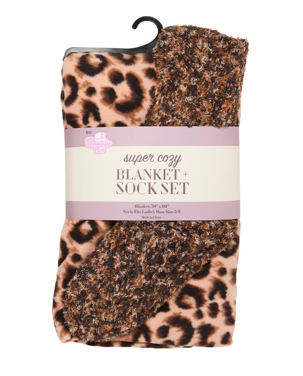 Sock & Blanket Set BLANKETSET BRWN Bark Cheetah