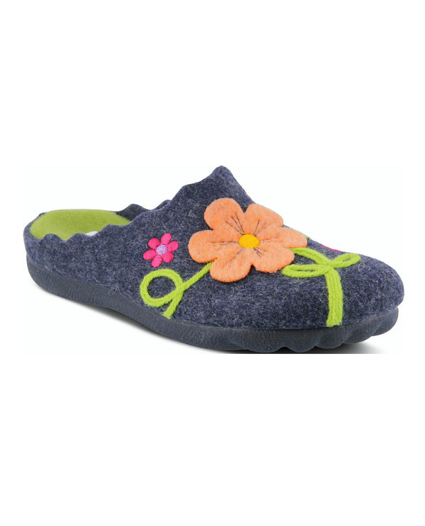 Spring Step Shoes POSIE Floral Wool Slipper Navy