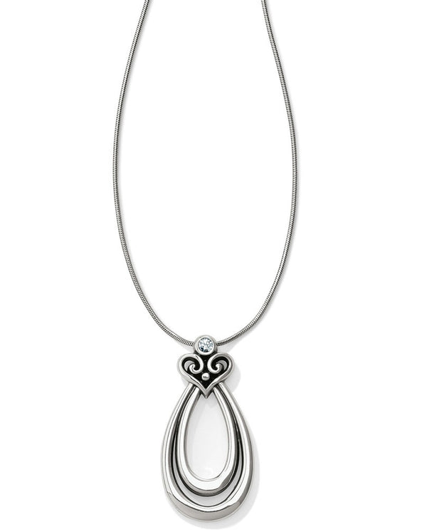 Silver Alcazar Orbit Necklace Brighton JL8460 with Swarovski crystal on top of a sleek drop pendant 