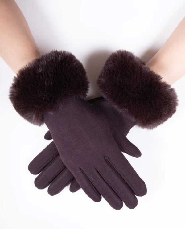 Faux Fur Cuff Tech Gloves GL12270 Brown