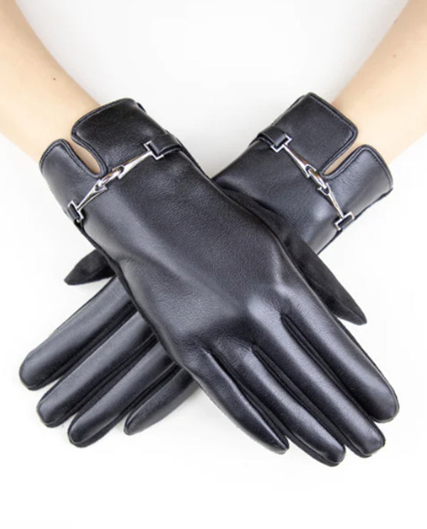 Faux Leather Chain Link Glove GL12335 Black
