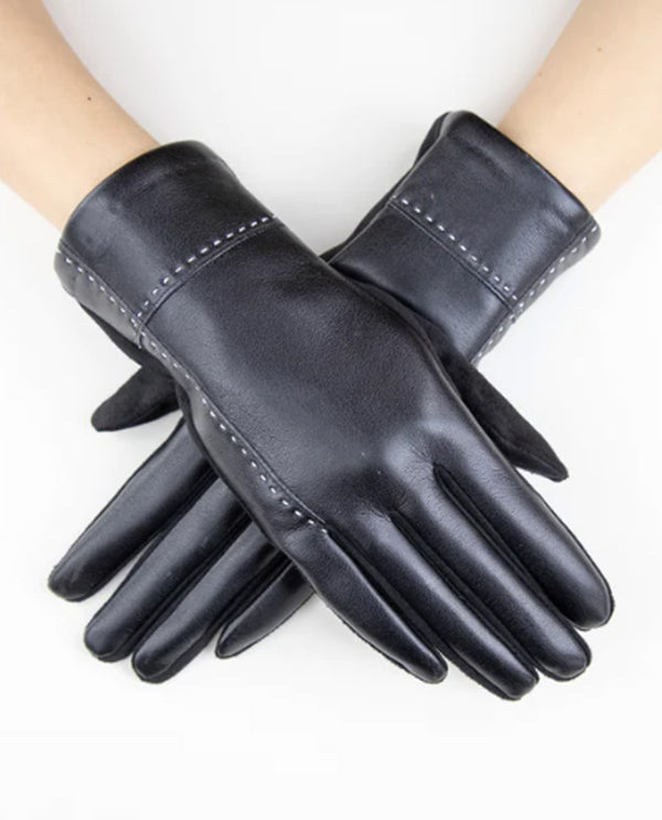 Faux Leather Cross Stitch Glove GL12334 Black