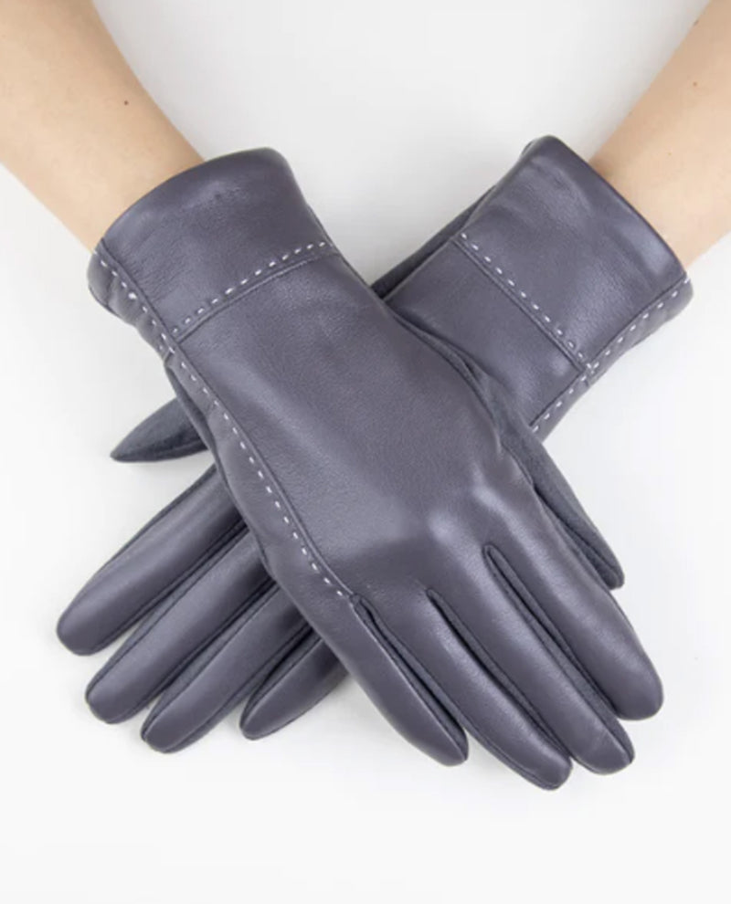 Faux Leather Cross Stitch Glove GL12334 Gray