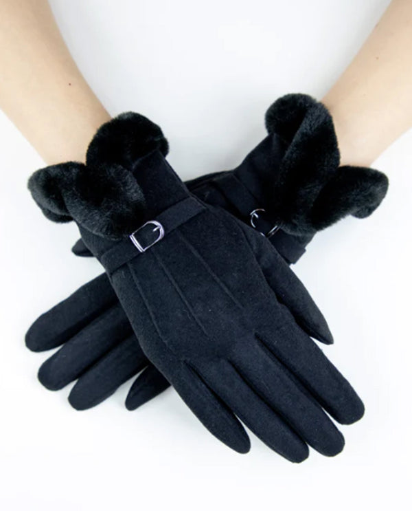 Faux Fur Cuff & Strap Glove GL12331 Black