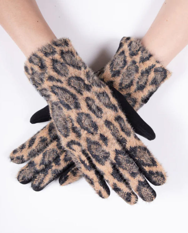 Faux Fur Leopard Glove GL12330 Black