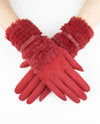 Faux Fur & Ribbon Glove GL12329 Red