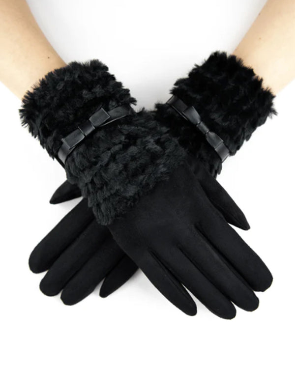 Faux Fur & Ribbon Glove GL12329 Black