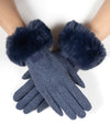 Faux Fur Cuff Outline Stitch Glove GL12325 Navy