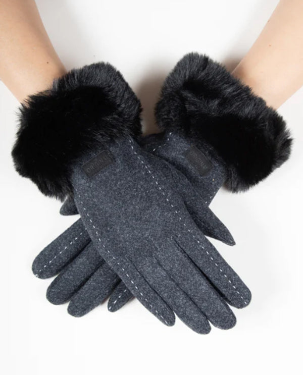 Faux Fur Cuff Outline Stitch Glove GL12325 Black