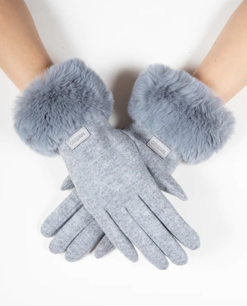 Faux Fur Cuff Outline Stitch Glove GL12325 Grey
