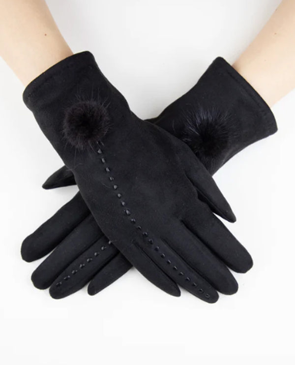 Faux Suede & Fur Glove GL12324 Black