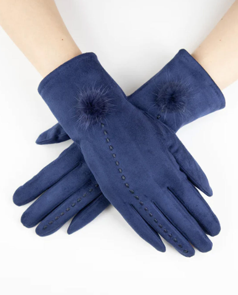 Faux Suede & Fur Glove GL12324 Blue