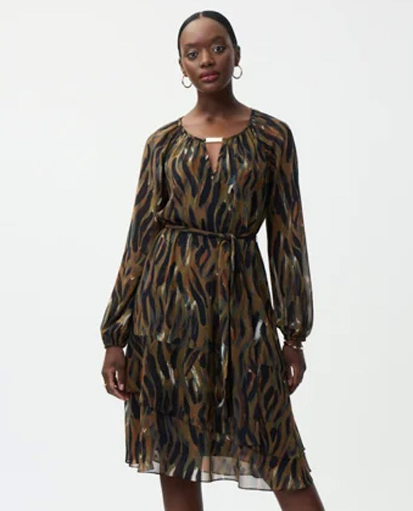 Joseph Ribkoff 224054 Abstract Print Dress Black & Brown