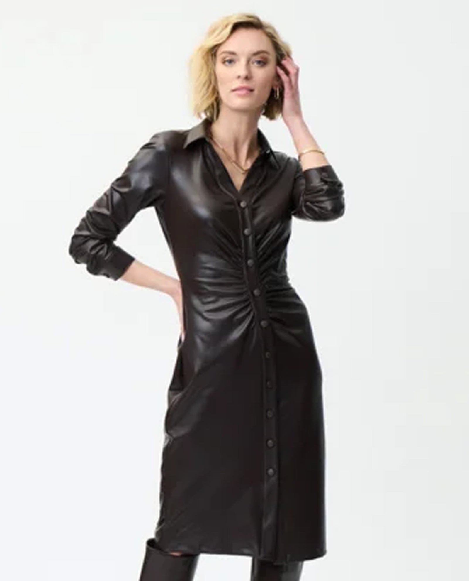 Joseph Ribkoff 224097 Faux Leather Shirt Dress