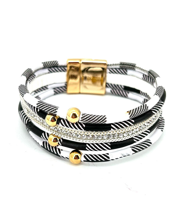 Coco & Carmen 2235001 Check Layered Magnetic Bracelet Black & White