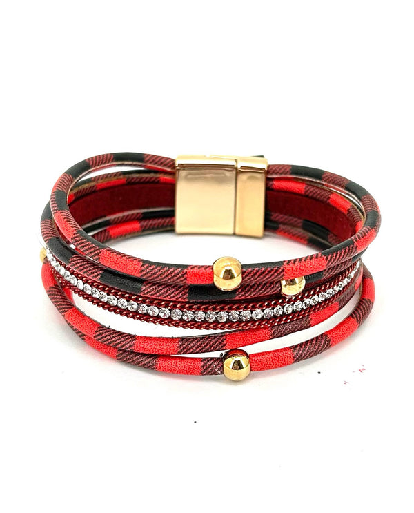 Coco & Carmen 2235001 Check Layered Magnetic Bracelet Black Red