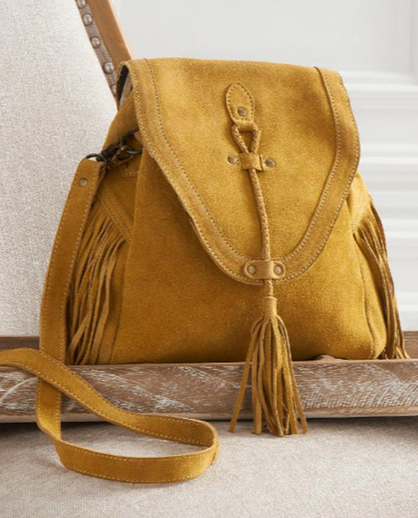 Mustard Suede Bag With Fringe 84625A