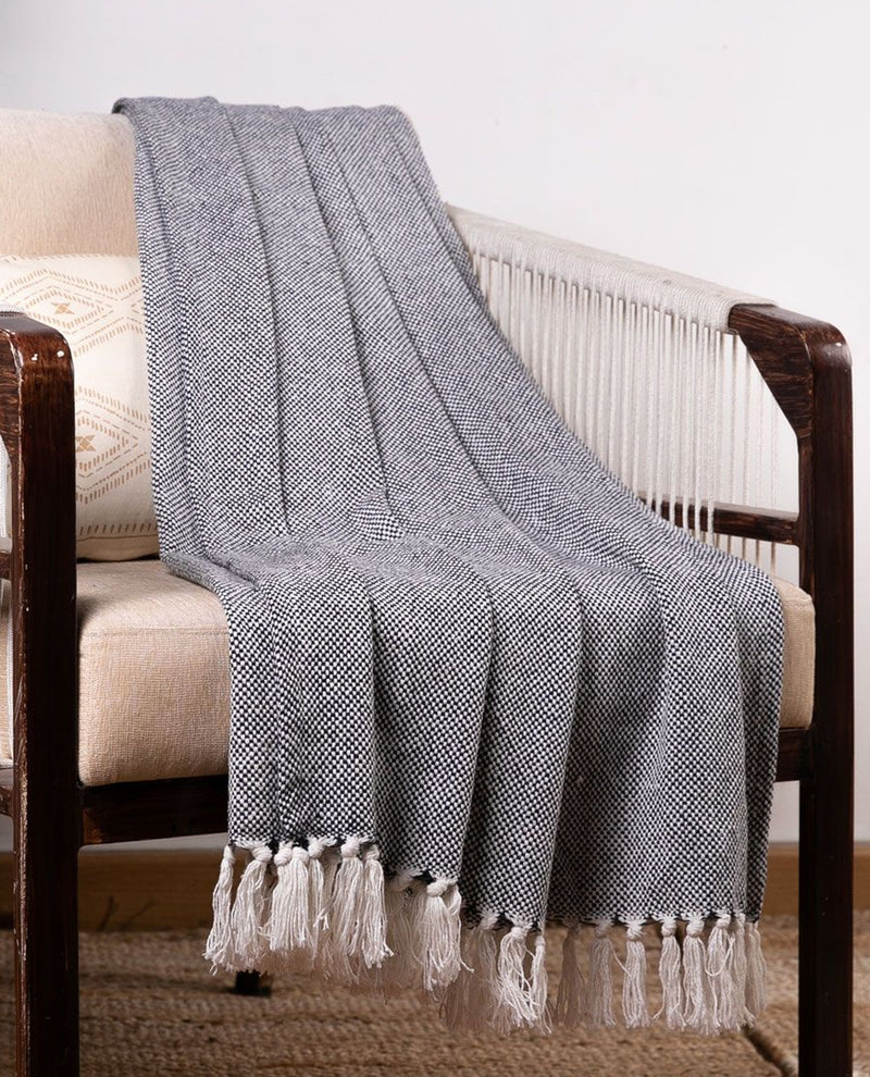 100% Cotton Throw With Fringes 10113 Gray