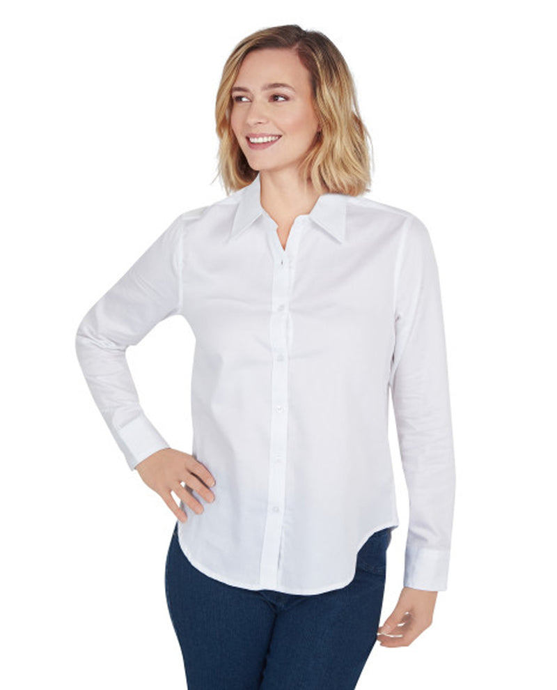Ruby Rd. 67746 Petite Long Sleeve Collar Solid Shirt White