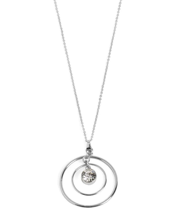 Coco & Carmen WN004279, 4280 Double Circle With Stone Necklace Silver