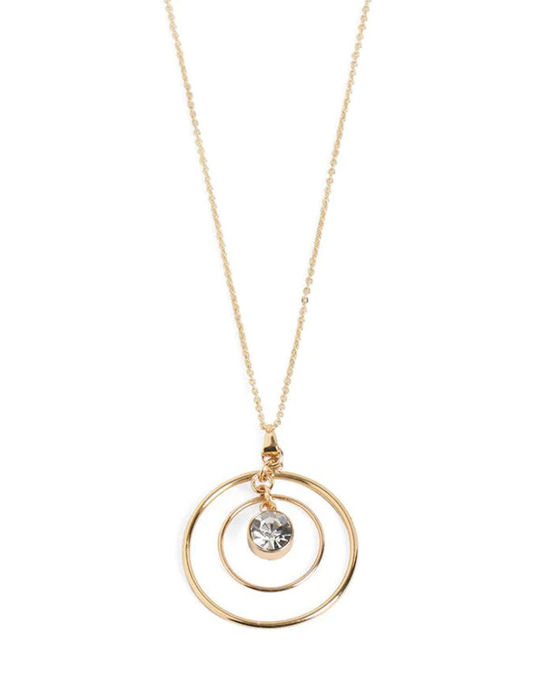 Coco & Carmen WN004279, 4280 Double Circle With Stone Necklace Gold