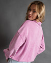 Easel ET18215 Long Sleeve Mineral Wash Button Magenta