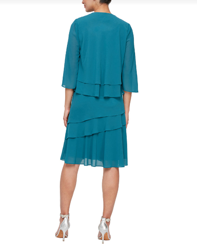 Alex Evenings 8192005 Tiered Asymmetrical With Jacket Teal