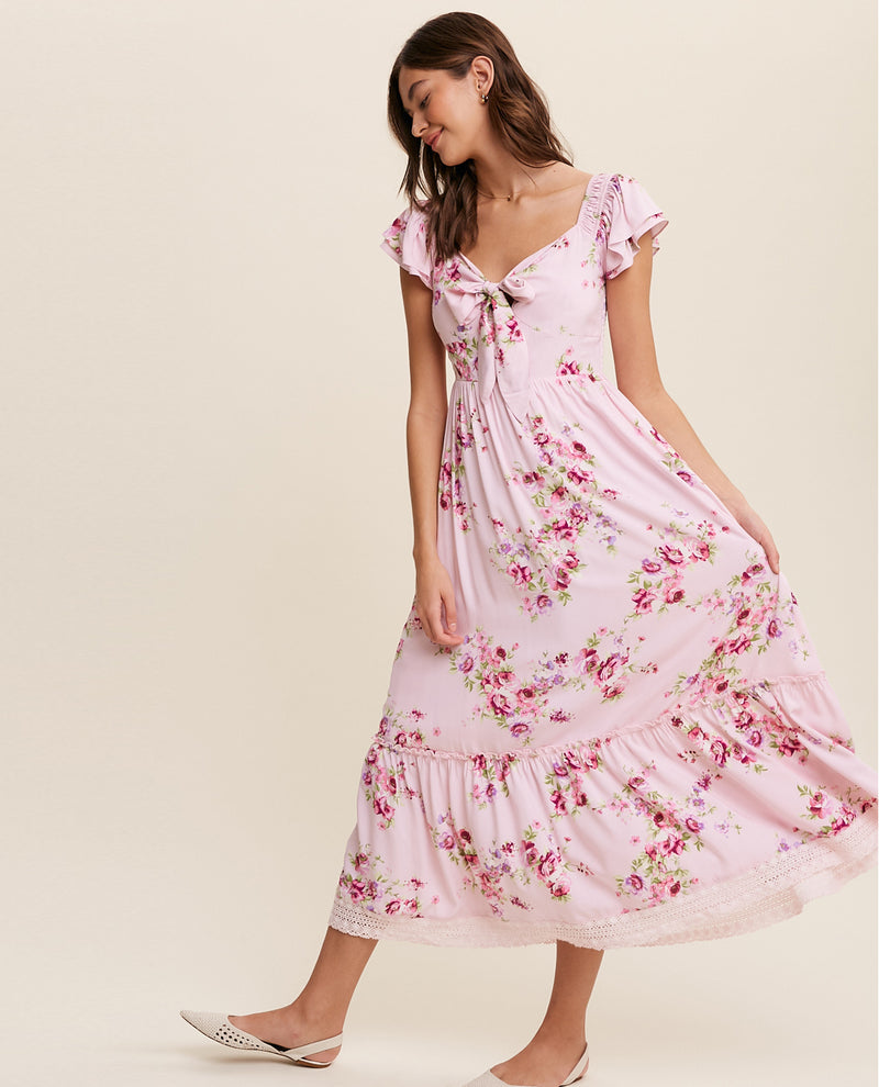 Listicle LD1154 Tie Front Floral Maxi Blush