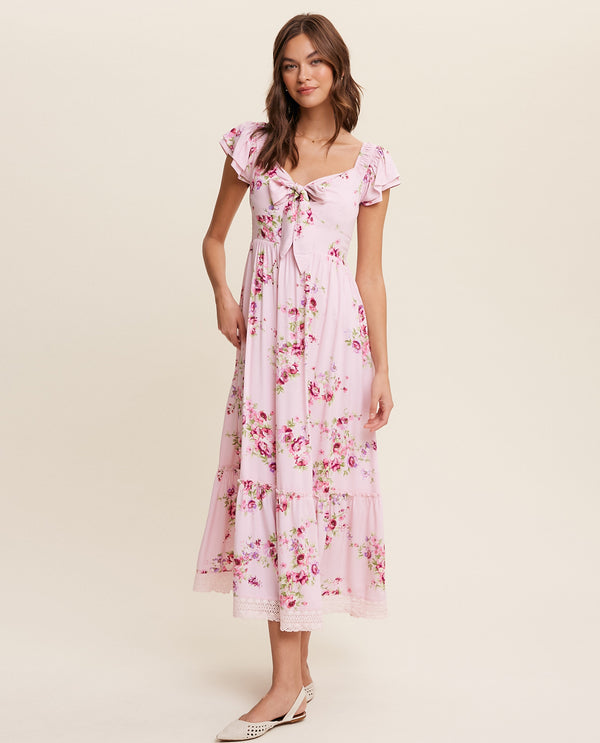 Listicle LD1154 Tie Front Floral Maxi Blush