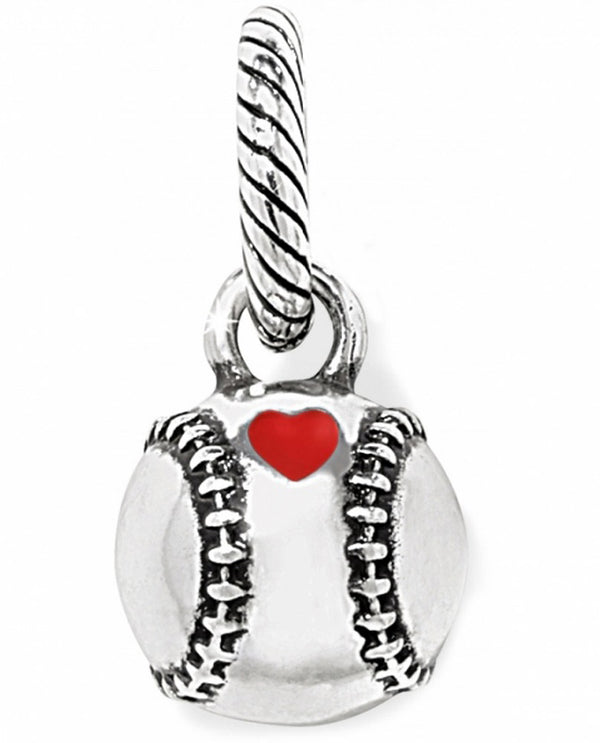 Brighton J99892 Fastball Charm silver baseball charm with little red heart