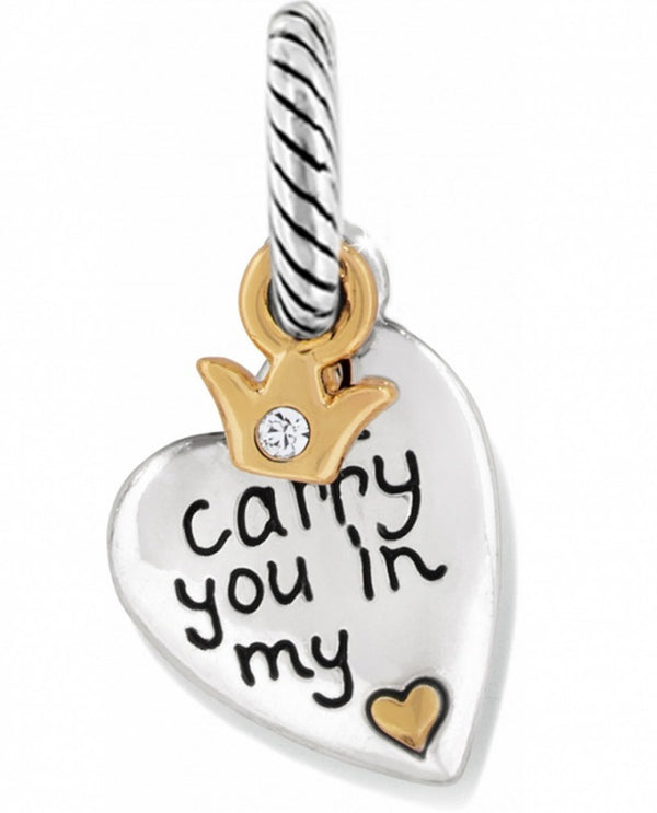 Brighton J99762 Carry You Charm silver heart charm that says "carry you in my heart"