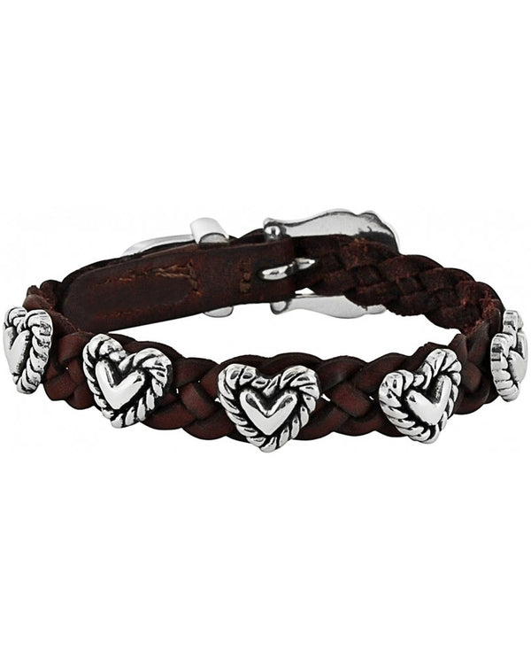Brighton 07475 Roped Heart Braid Bandit dark brown braided leather bracelet with hearts