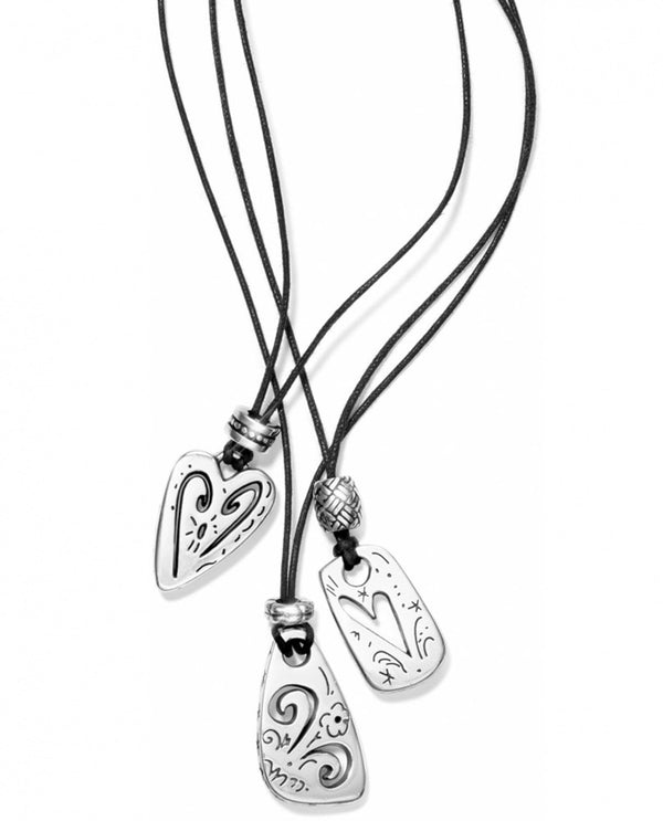 Silver Brighton J40780 Brazilian Multi Charm Necklace with three charms hanging from black thread