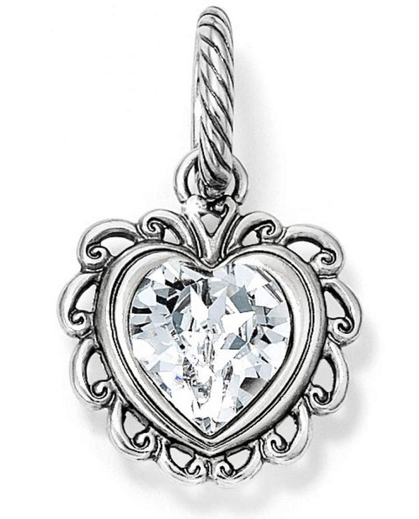 Brighton JC2212 Remarkable Heart Charm silver heart charm with a Swarovski crystal