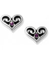 Brighton JA229H Alcazar Heart Crystal Post Earrings silver heart stud earrings with a purple crystal