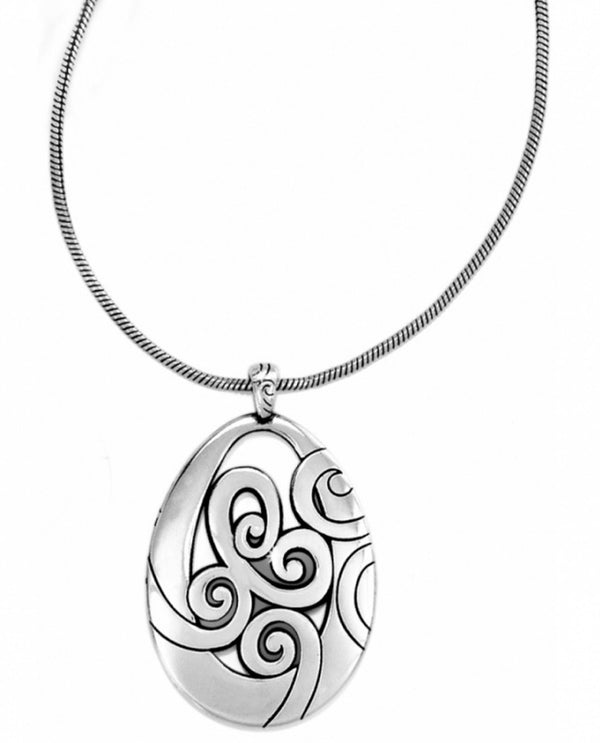 Silver Brighton JN0900 Mingle Necklace with oval swirled pendant design that looks 3D